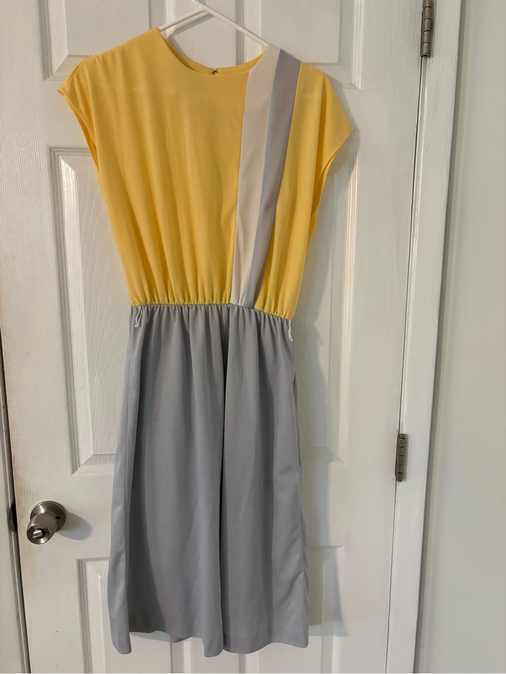 80s Vintage Colorblock Midi Dress Yellow Gray 16P - Picture 8 of 8
